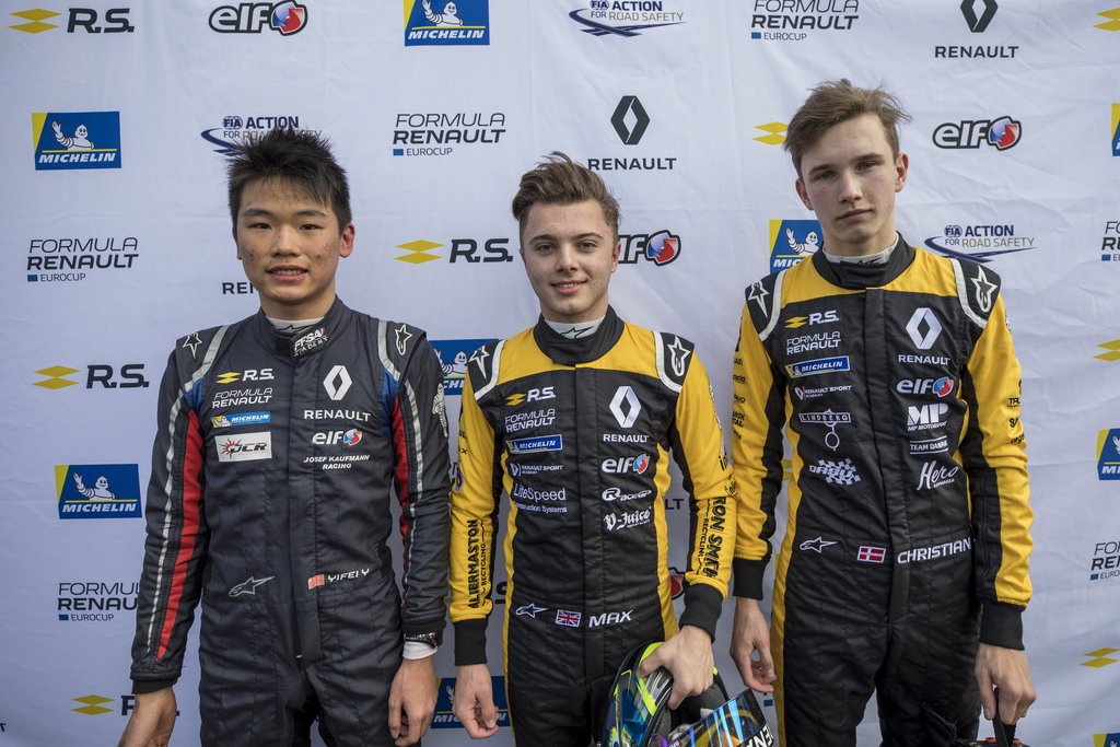 De tre kørere, der kan vinde Formula Renault Eurocup, Yifei Ye, Max Fewtrell og Christian Lundgaard
(Foto: Renault Sport)